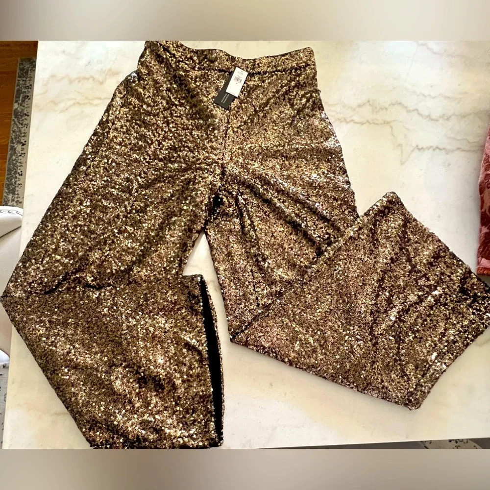 RTLS $110 BANANA REPUBLIC 2020 WOMENS LINED HEAVY QUALITY GOLD SEQUIN PANTS SZ M